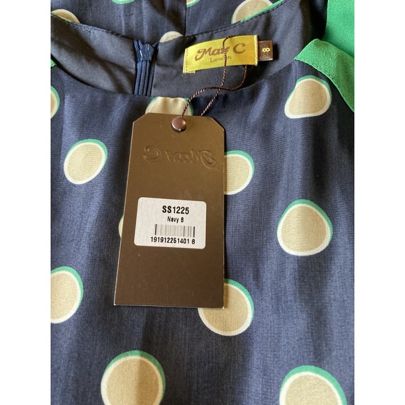 NWT‎ Max C London Dress Women's Size 8 Blue Green Polka Dot Retro Style Zipper - Picture 5 of 9